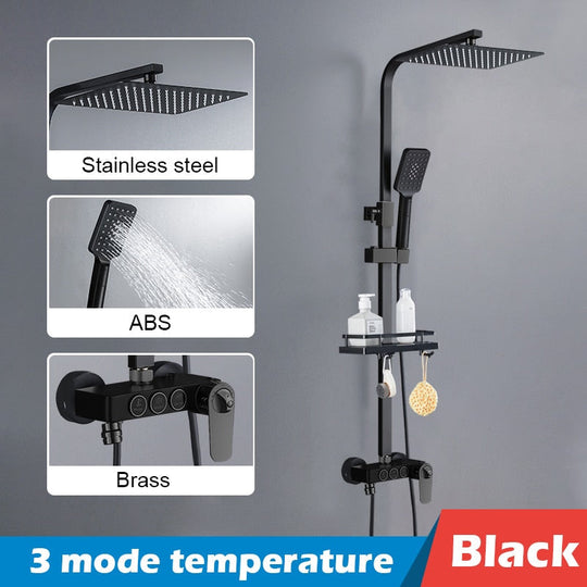 Bathroom Shower Set Black Gold Rain Faucet Thermostatic Digital Display Mixer Taps Copper Systems