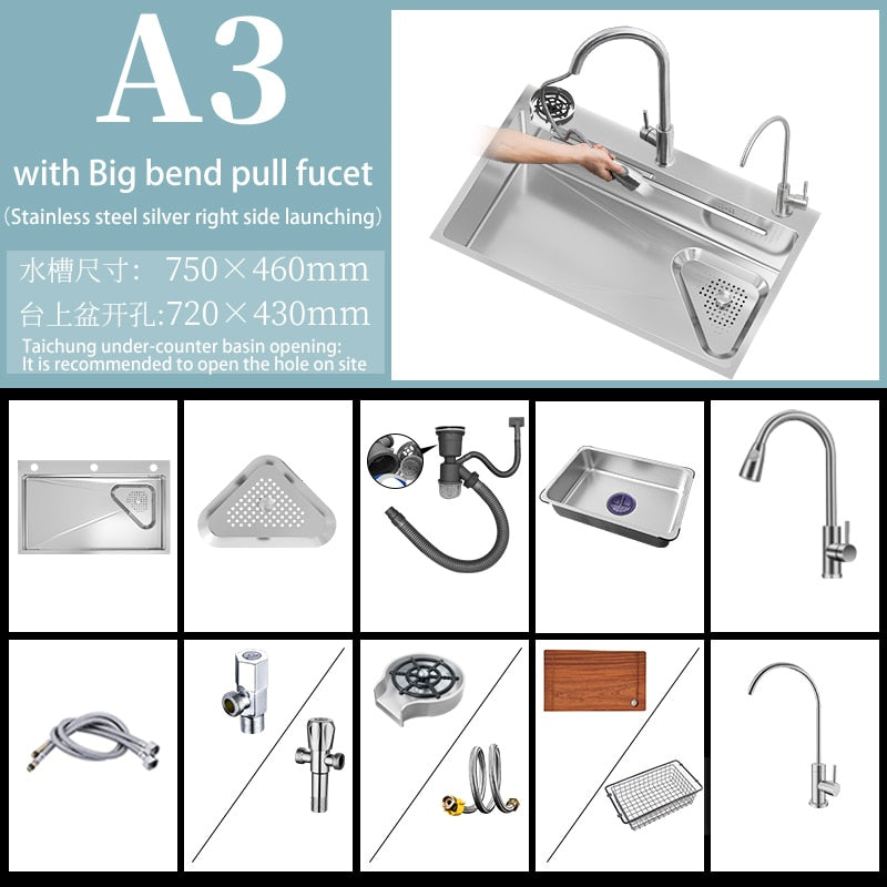 304 Stainless Steel Kitchen Sink Home Wash Basin Under The Counter Large Single - Slot With Faucet