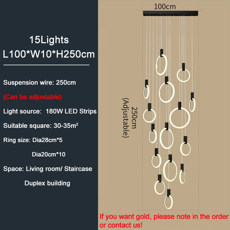 Led Staircase Chandelier Modern Acrylic Design Lamp Luxury Home Decor Indoor Lighting Creative Black