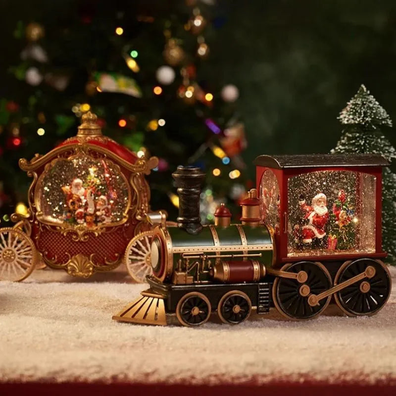 Santa Claus Snowman Christmas Gift Eve Music Box Train Crystal Ball Ornaments Table Decoration