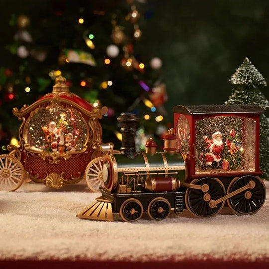 Santa Claus Snowman Christmas Gift Eve Music Box Train Crystal Ball Ornaments Table Decoration