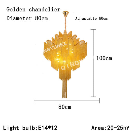Aluminium Chain Chandelier Fringed Pendant Lamp Luxury Stair Silver Gold Ceiling Light For Home