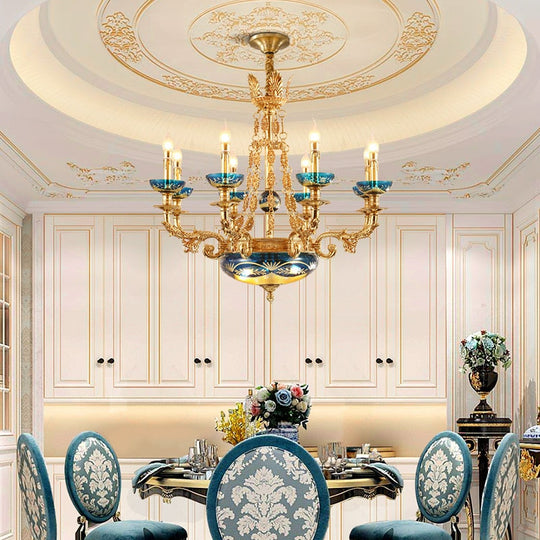 European Elegant Style Full Copper Pendant Lamp Living Room Antique Led Brass Chandelier Chandelier