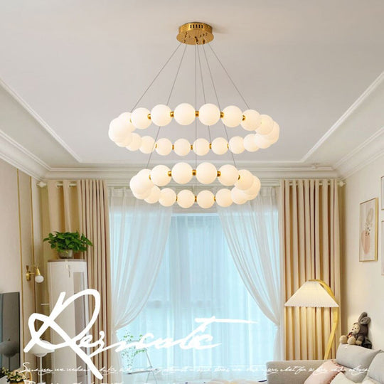 Luxury Copper Led Chandeliers White Acrylic Ball Parlor Hall Hanging Lamp Dining Room Bedroom
