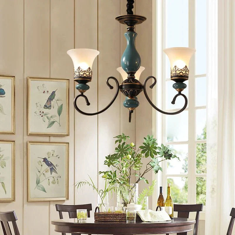 Isabella European Vintage Ceramic Chandelier - Classic Metal And Glass Design For Living Rooms