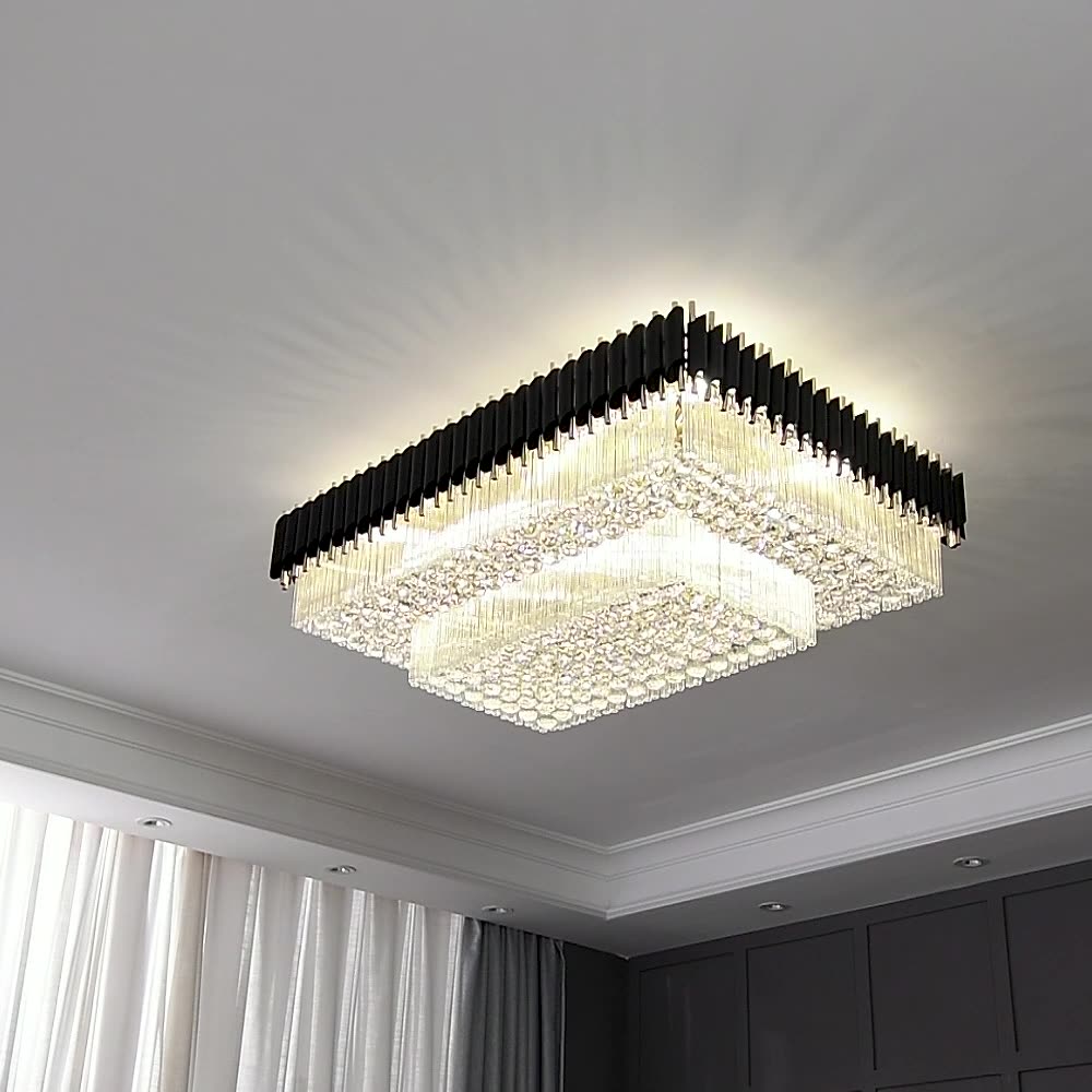 Luxury Rectangular Crystal Ceiling Lamp - Dazzling Large - Scale Lighting For Elite Living Rooms &amp;