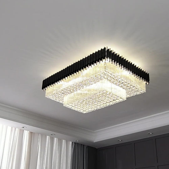 Luxury Rectangular Crystal Ceiling Lamp - Dazzling Large - Scale Lighting For Elite Living Rooms &amp;