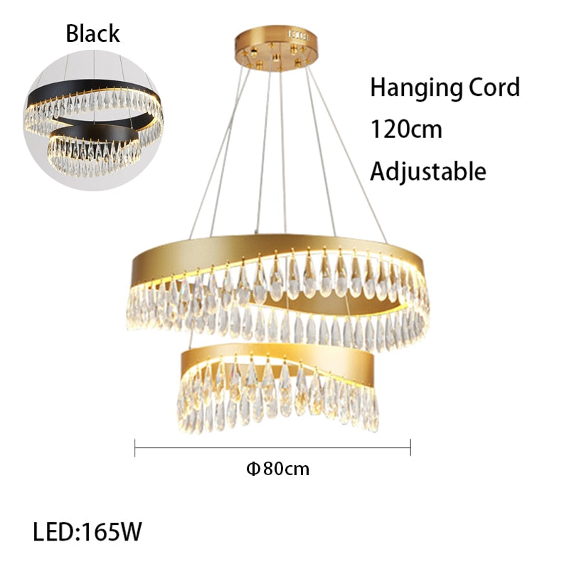 Artistic Curve Modern Suspension Chandeliers Black Luxury Crystal Hanging Lamps For Ceiling