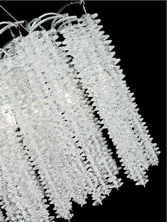 Modern Fringed Crystal Chandelier Led Luxury Dining Room Circular Living Decorative Lighting Chrome