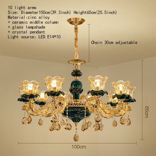 European Ceramic Vintage Atmospheric Lamp Living Room Bedroom Villa Duplex Ceiling Dark Blue