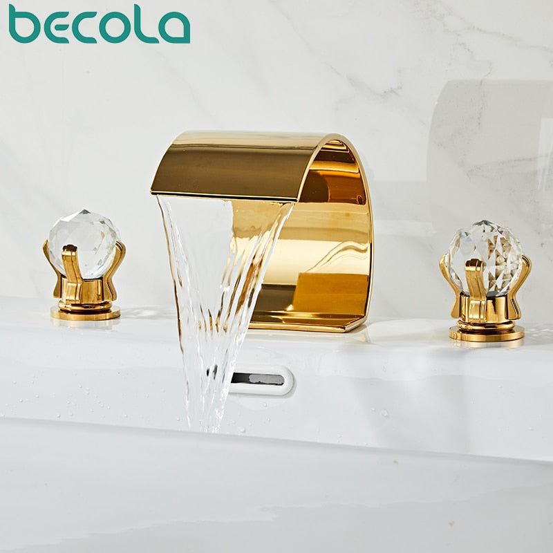 Bathroom Basin Faucet With Crystal Ball Switch Waterfall Faucets Hot Cold Water Mixer Tap Set Dual