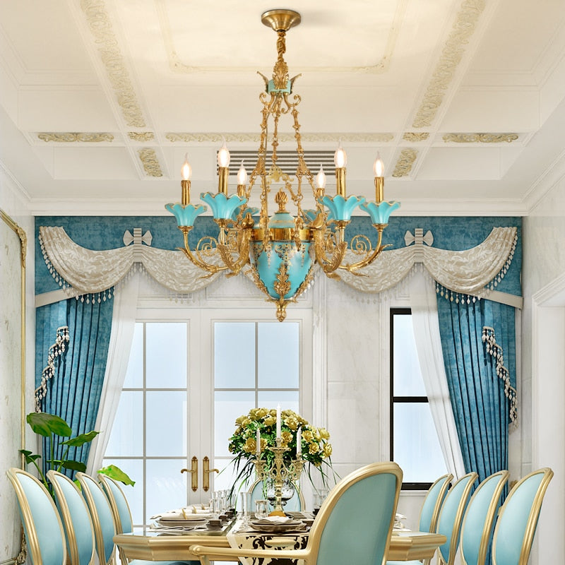Versailles - French Classical Ceramic Chandeliers Exquisite Handmade Copper Candle Luxury Lamps In