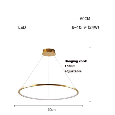 Art Deco Led Stainless Steel Golden Silver Ring Hanging Lamps Lustre Pendant Light Lighting