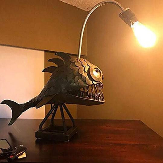 Artistic Angler Fish Night Light - Flexible Lamp Head Table Lamps For Cafe Bar Home Art Retro Usb
