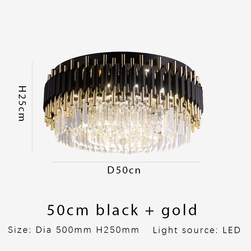 Modern Luxury Black + Gold Chandelier Lighting Large Round Crystal Lamps Living Room Bedroom Led