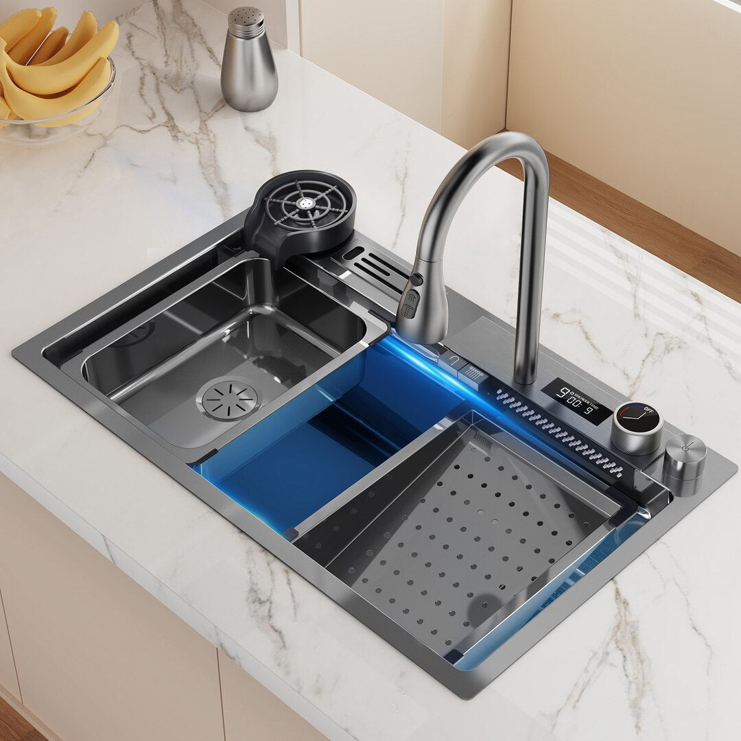 Waterfall Sink Stainless Steel Kitchen Large Single Slot Right Side Down Utensils For Kitchen For