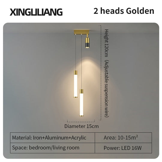 Bedside Chandelier Background Wall Home Decoration Bedroom Golden Pendant Light With Spotlight 2B