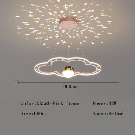 Modern Led Starry Sky Art Deco Chandelier For Bedroom Cloud - Pink - D60Cm / Cool White No Remote