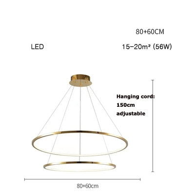 Art Deco Led Stainless Steel Golden Silver Ring Hanging Lamps Lustre Pendant Light Lighting
