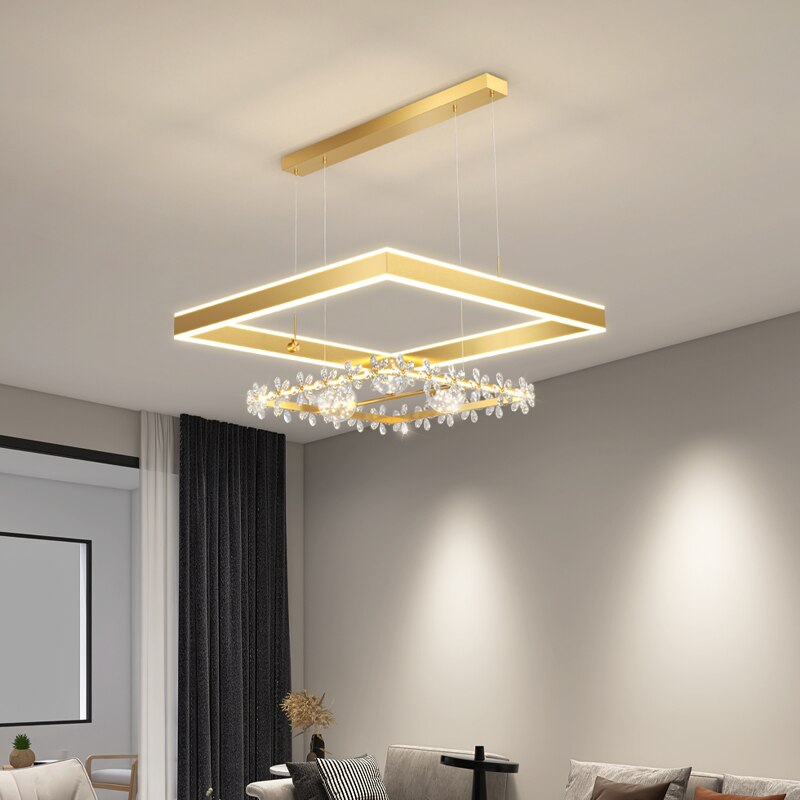 Modern Minimalist Square Frame Pendant Lights Home Room Creative Geometric Crystal Restaurant