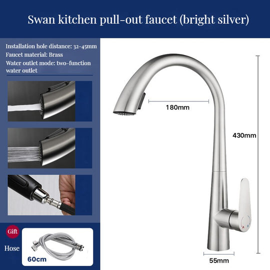 Brass Kitchen Faucets Pull Out Spout Mixer Taps Hot Cold Water Accessories Deck Mounted Stream