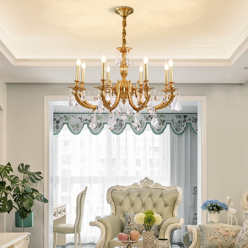 European Style Brass Chandelier High Standard In Quality Lamps With Crystals Hanging Pendant Light