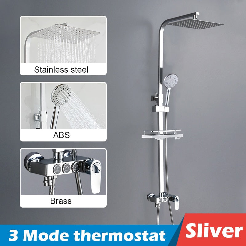 Bathroom Shower Set Black Gold Rain Faucet Thermostatic Digital Display Mixer Taps Copper Systems