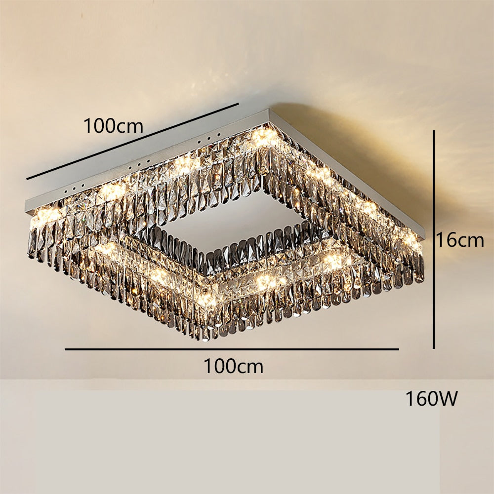 Luxury Square Crystal Led Ceiling Lights - Modern Dimmable Lamps For Elegant Living Room Decor &amp;