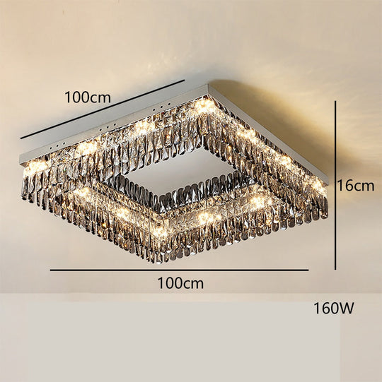 Luxury Square Crystal Led Ceiling Lights - Modern Dimmable Lamps For Elegant Living Room Decor &amp;