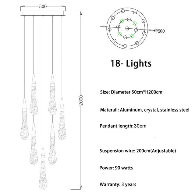 Modern Crystal Led Chandelier Lighting Hanglamp Drop Light Restaurant Bar Staircase Lamp Loft Art