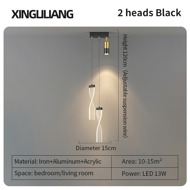 Bedside Chandelier Background Wall Home Decoration Bedroom Golden Pendant Light With Spotlight 2D
