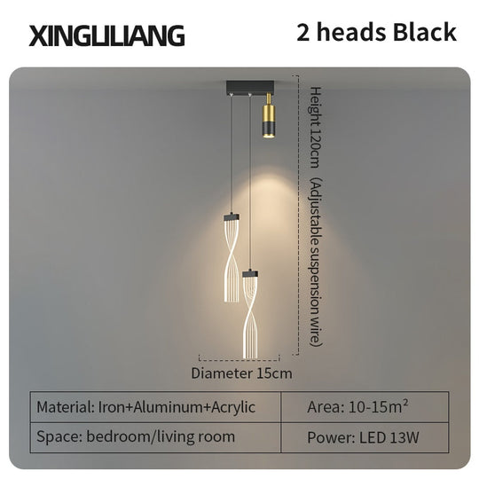 Bedside Chandelier Background Wall Home Decoration Bedroom Golden Pendant Light With Spotlight 2D
