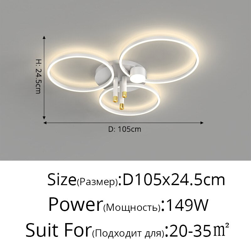 Nordic Round Ring Led Ceiling Chandelier Simple Living Room Bedroom Home Indoor Lighting Decor Iron