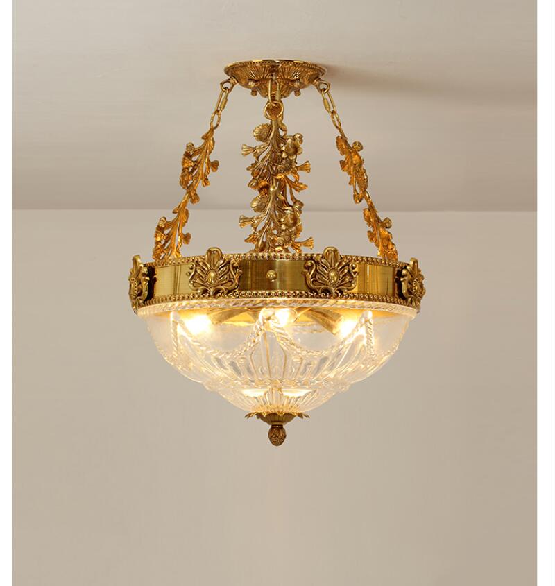European - Style Copper Semi - Flush Ceiling Lamp - French Golden Lighting Fixture For Living Room