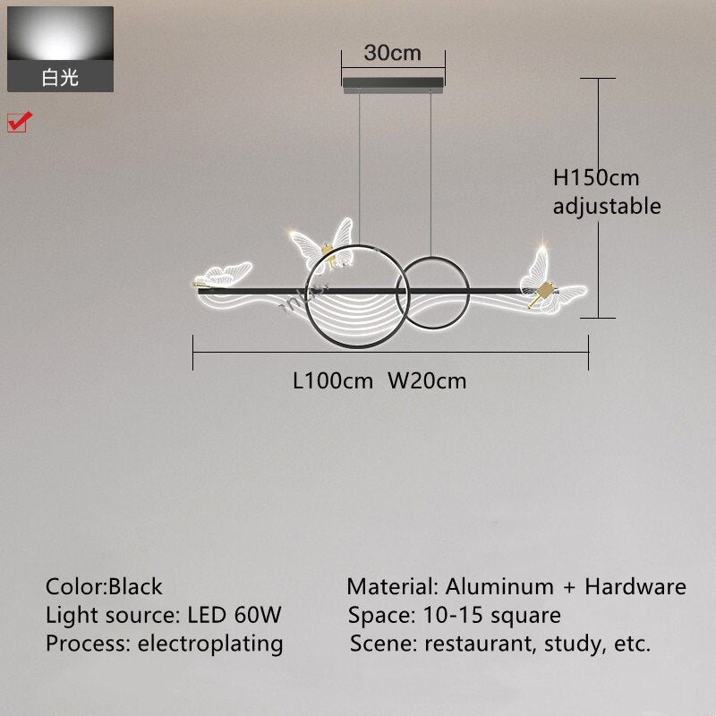 Nordic Light Luxury Dining Room Led Chandelier Modern Rectangular Black/Gold Kitchen Pendant Lamps