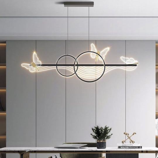 Nordic Light Luxury Dining Room Led Chandelier Modern Rectangular Black/Gold Kitchen Pendant Lamps