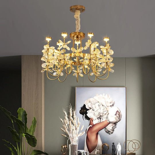 Luxurious Gold Flower Crystal Chandelier - Exquisite Pendant Lighting For Home Decor