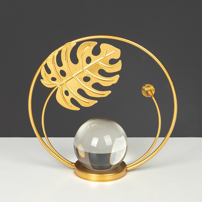 Elegant Ginkgo Leaf And Crystal Ball Iron Decor: Premium Quality Home Accent Homedecor