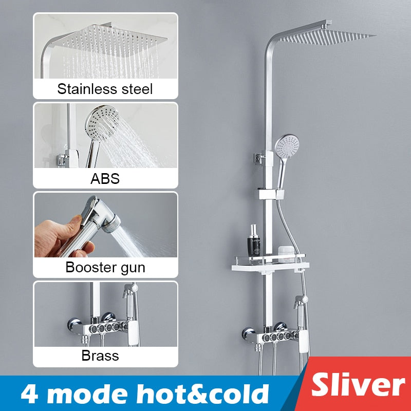 Bathroom Shower Set Black Gold Rain Faucet Thermostatic Digital Display Mixer Taps Copper Systems