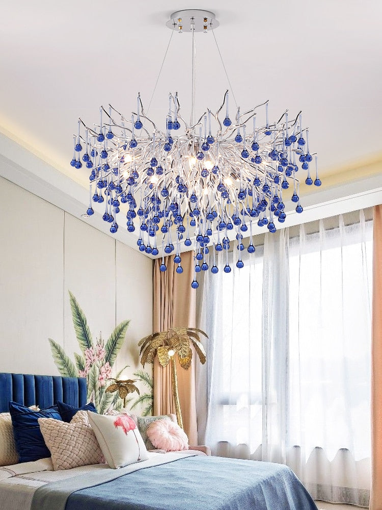 Creative Tree Branch Chandelier For Bedroom Girl Room Decoration Hanging Lamp Lovely Cute Pink Blue