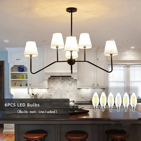 Classic Kitchen Island Chandelier - Polished Gold/Black With White Linen Shades For Bedroom And