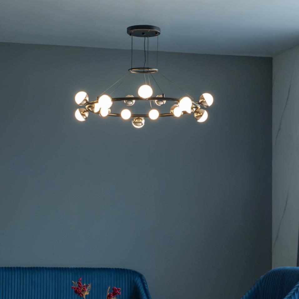 Gold Balls Indoor Led Chandelier - Art Deco Round Lighting Fixtures With Acrylic Ball Accents