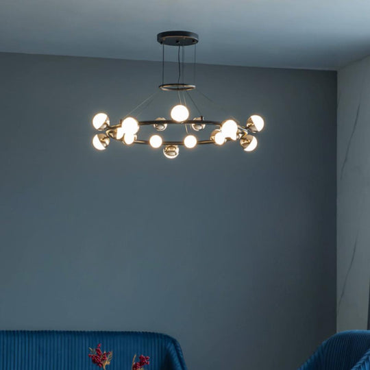 Gold Balls Indoor Led Chandelier - Art Deco Round Lighting Fixtures With Acrylic Ball Accents