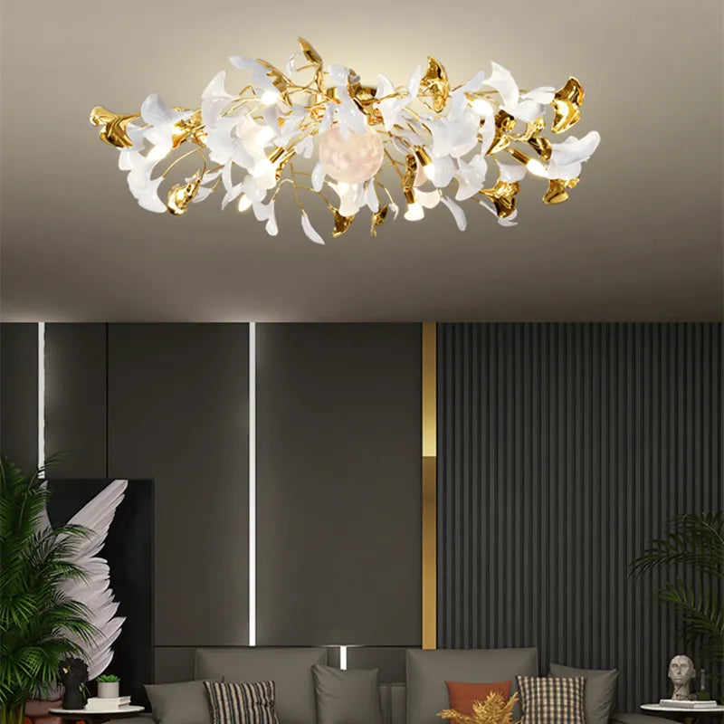 Ava1 - Modern Ginkgo Leaf Led Ceiling Chandelier Stylish Decor For Living Room And Bedroom Ceiling