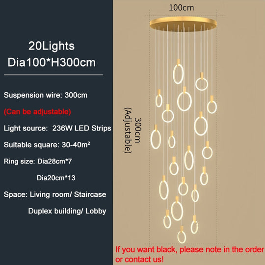 Led Staircase Chandelier Modern Acrylic Design Lamp Luxury Home Decor Indoor Lighting Creative Black