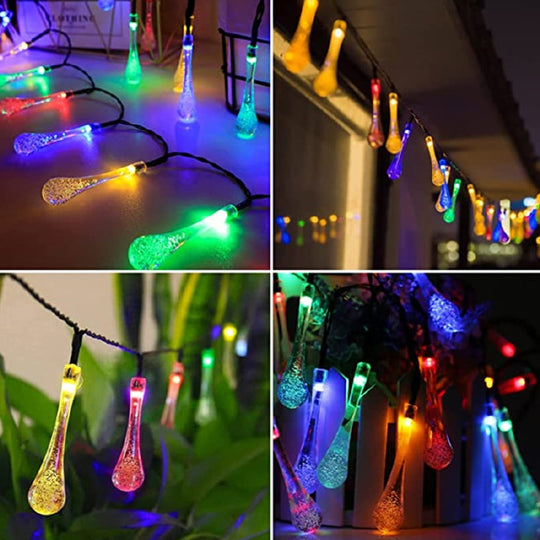 Solar Droplet Bulb String Lights Outdoor Waterproof Decoration Garland Fariy Christmas Wedding