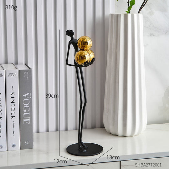 Nordic Elegant Floor Ball Figures: Metal Sculpture Decorative Statues For Home And Office Height