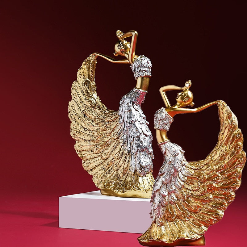 Nordic Peacock Dancer Figurines - Luxurious Resin Statue Sculpture For Home Decor 1 Pair D