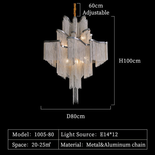 Liana - Modern Chandelier For Living Room Tassel Aluminum Chain Round Silver Lights Bedroom Hanging