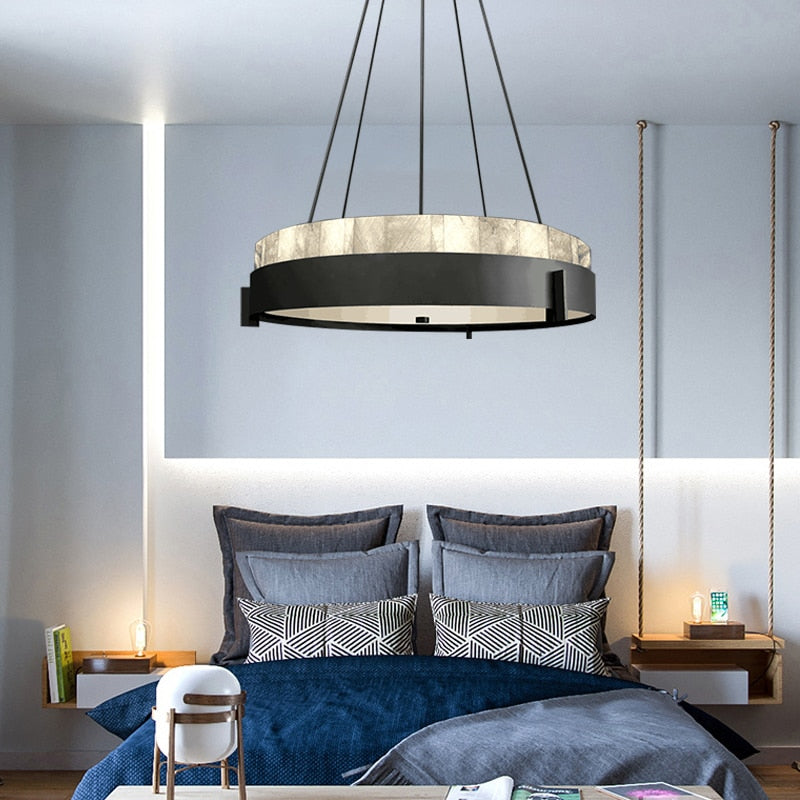 Modern Led Marble Ring Chandelier Creative Villa Living Room Bedroom Kitchen Indoor Lighting